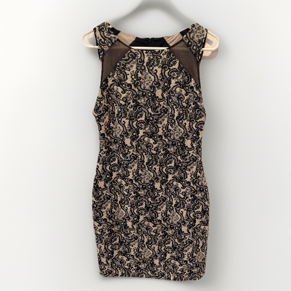 Alice + Olivia Dress Womens 10 Black Jacquard Paisley Bodycon Sheath Mesh